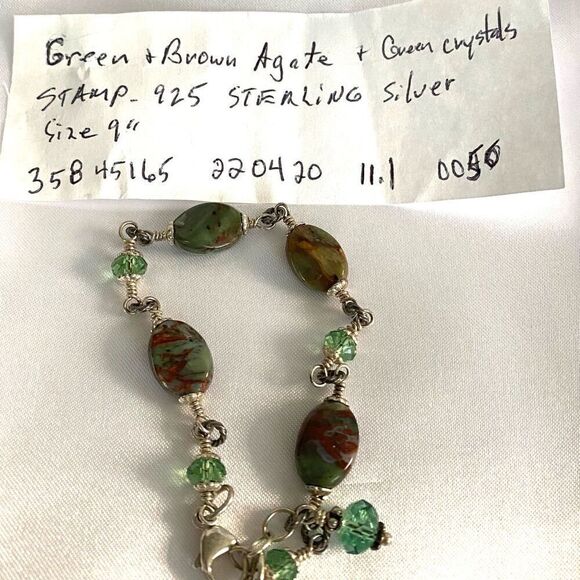 MK# Green & Brown Agate & Sterling 925 Silver Bracelet - Picture 9 of 9